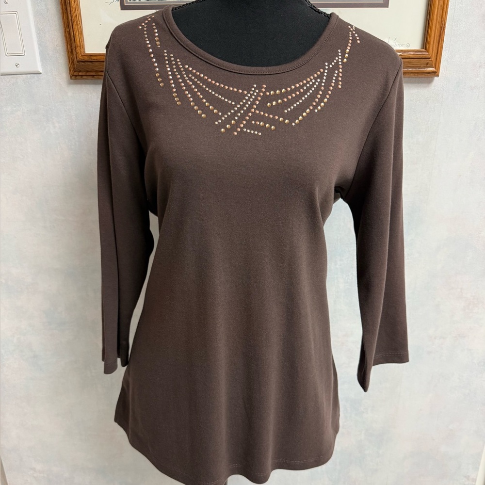 NWT Chocolate Brown Embellished Women's Top Geometric Design -3 different colors